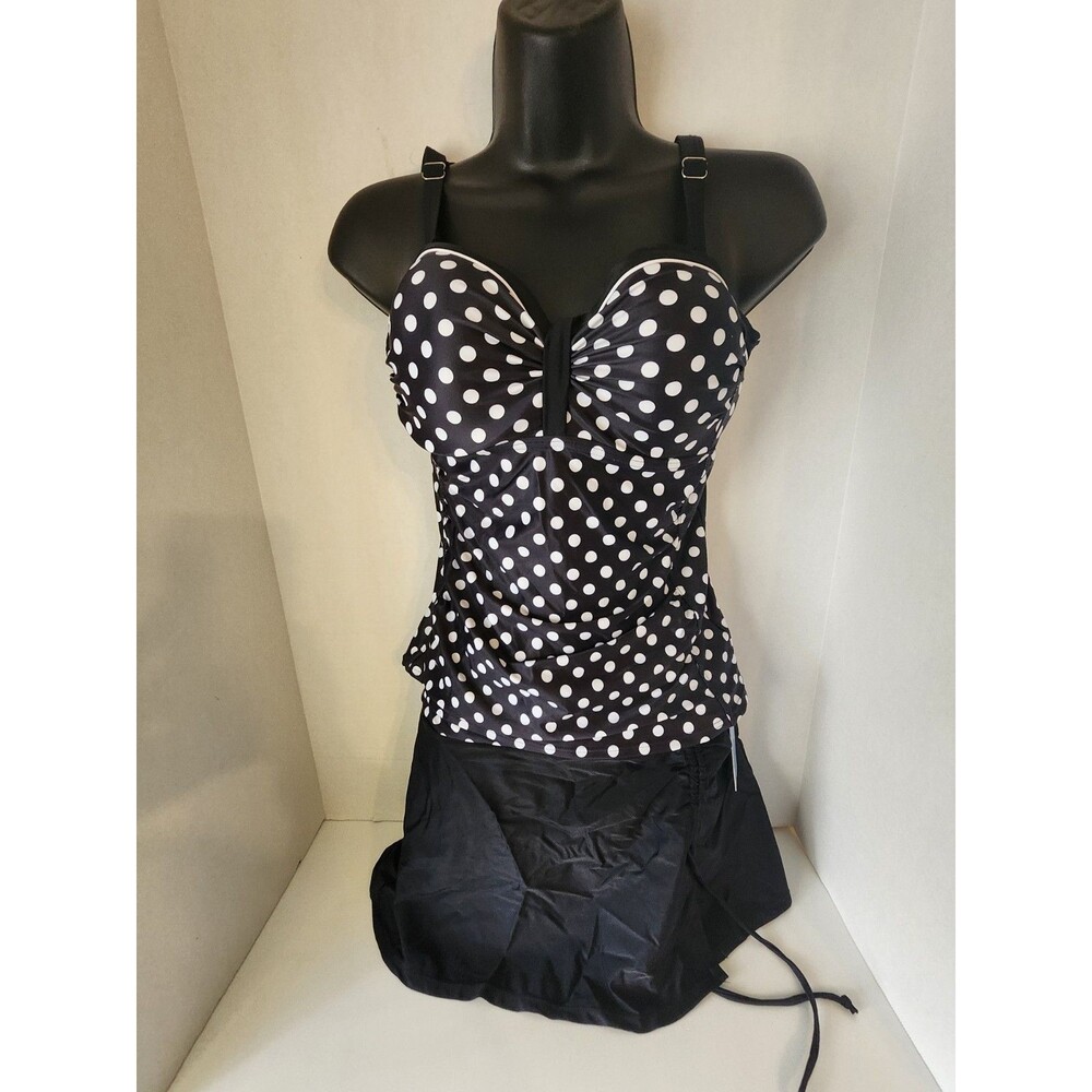 Yonique Tankini Black And White Poka Dot Size Medium